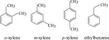 Structures of o-xylene, m-xylene, p-xylene and ethylbenzene
